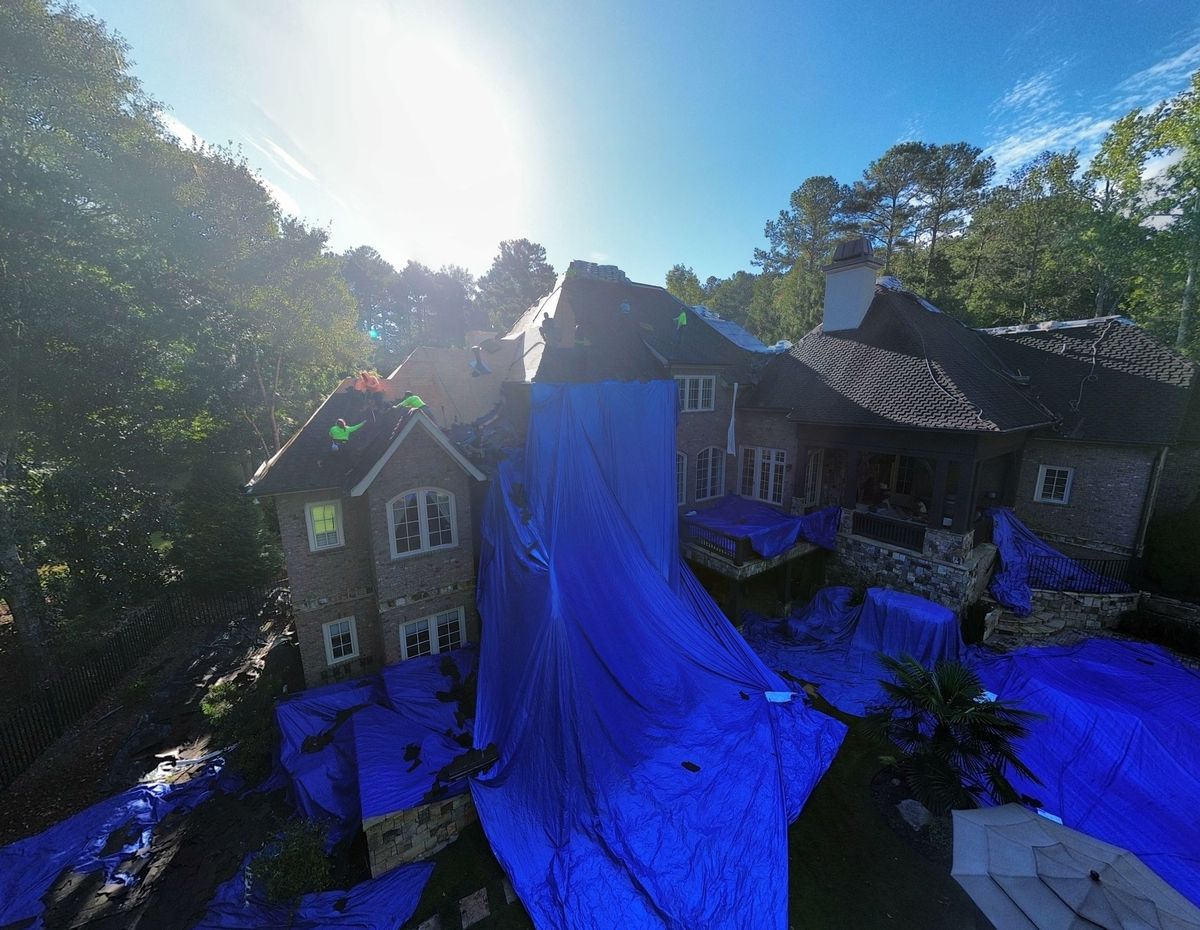 Ground protection measures during CertainTeed Presidential roof replacement