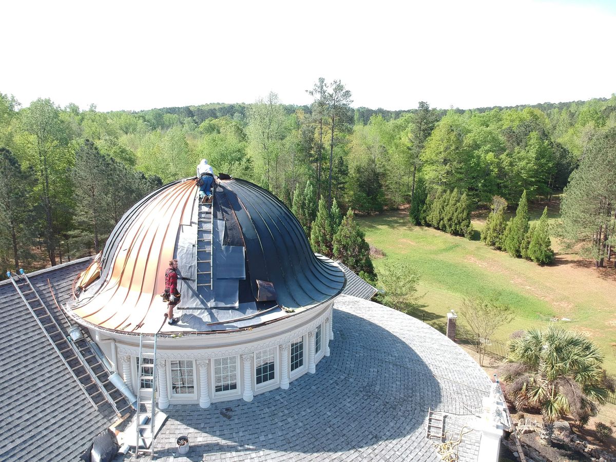 Drone documentation of luxury estate roof replacement