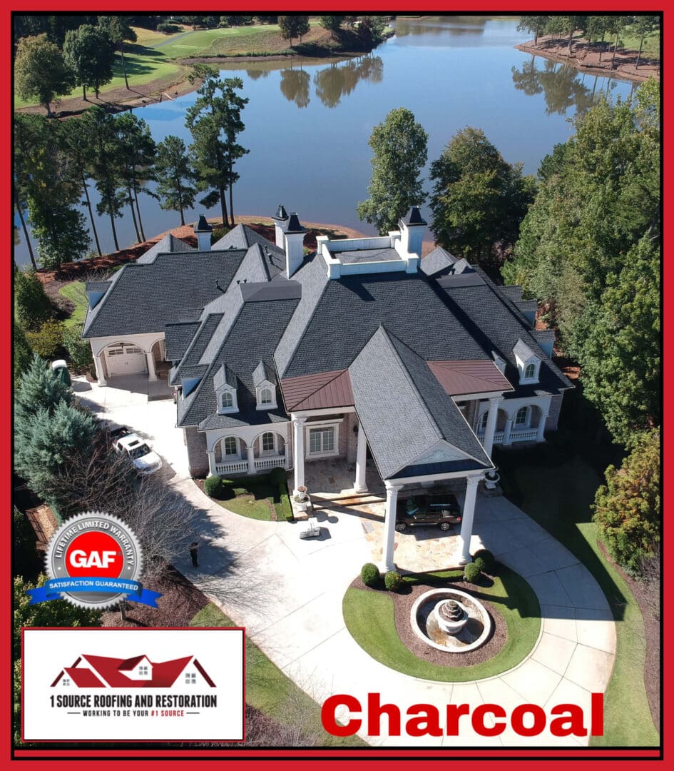 Aerial view of charcoal roof on house.